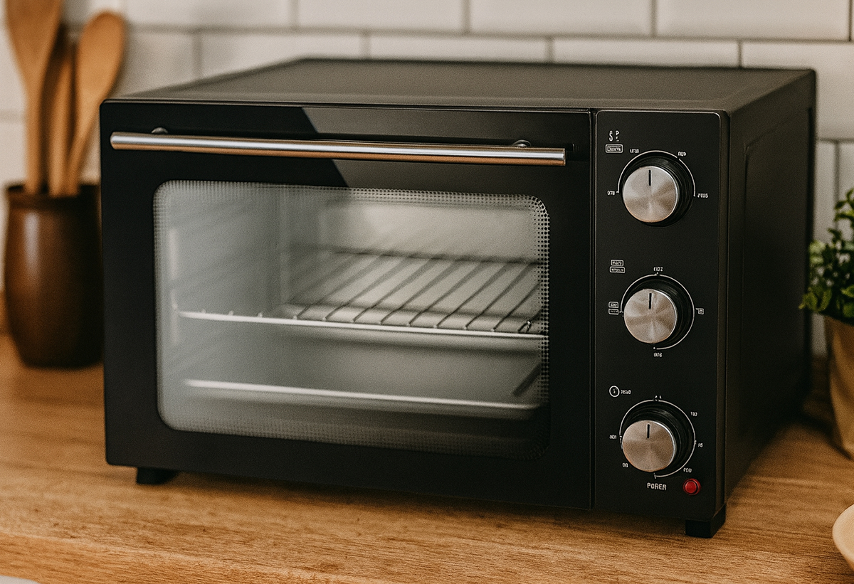 Απεικονίζεται το φουρνάκι σε πάγκο κουζίνας.